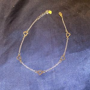 Two-tone, silver and gold plated heart anklet